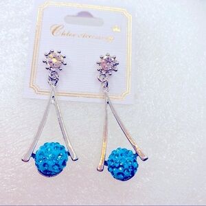 Earrings Crystals Turquoise ball set in Silvertone